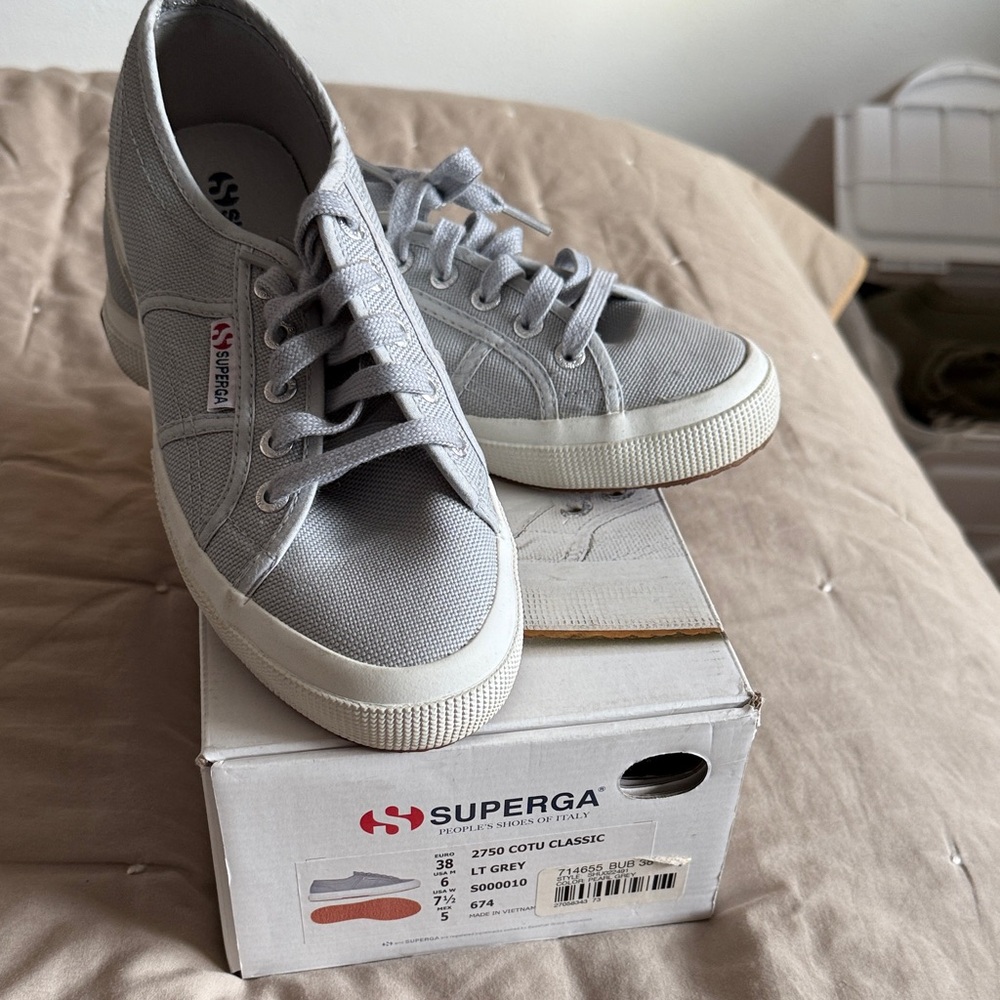 Superga Women’s Cotu Classic Sneakers in Light Grey and White.